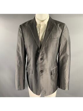PRADA Chest Size 42 Grey Solid Silk Notch Lapel Sport Coat